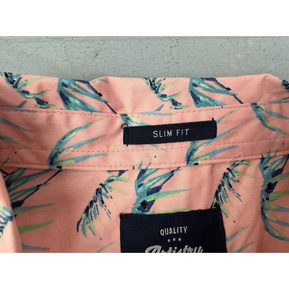 Artistry In Motion Size L Men Short Sleeve Shirt Pink Palm Trees Slim Fit Button - Picture 4 of 5